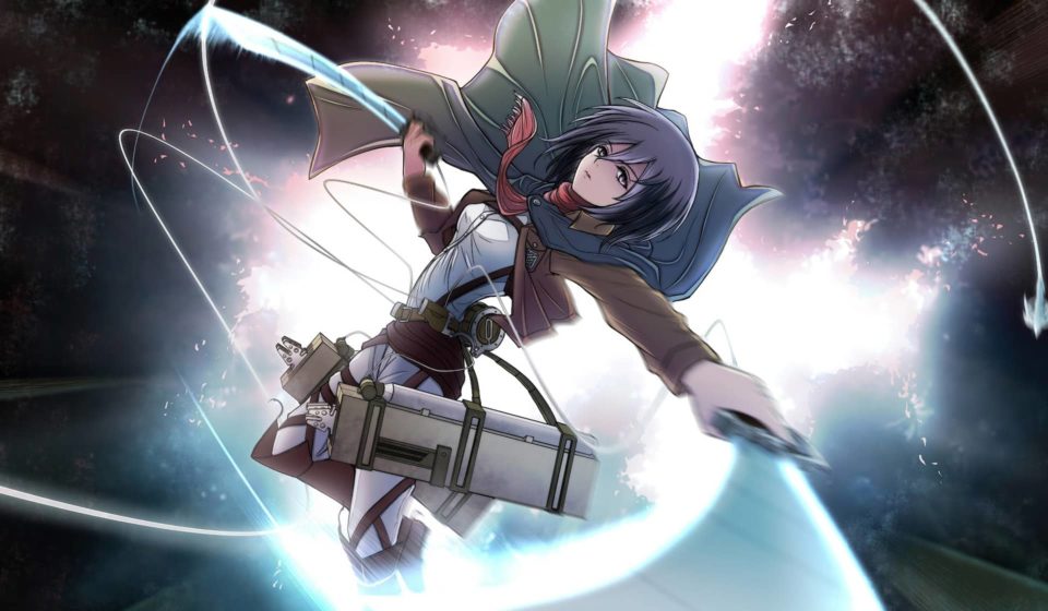 Mikasa Ackerman en plein combat dans Shingeki no Kyojin (L'attaque des Titans - Attack on Titan)