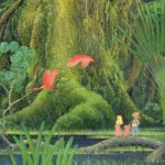 Illustration de Secret of Mana (Seiken Densetsu 2) montrant les trois personnages principaux devant l’Arbre Mana.