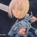 CLAYMORE 複製原画 Jump SQ – Illustration de Claire avec son épée levée, reproduction officielle encadrée publiée par Shueisha en 2010.