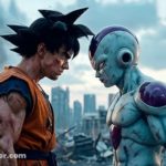 Illustration générée par intelligence artificielle montrant Son Goku affrontant Freezer dans un style inspiré de Dragon Ball, utilisée pour illustrer un article sur les fans, l’IA et le droit d’auteur.