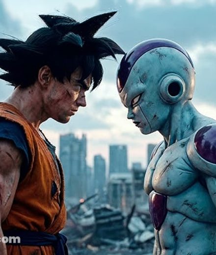 Fans, IA et droit d’auteur : pourquoi tout n’est pas permis Illustration générée par intelligence artificielle montrant Son Goku affrontant Freezer dans un style inspiré de Dragon Ball, utilisée pour illustrer un article sur les fans, l’IA et le droit d’auteur.