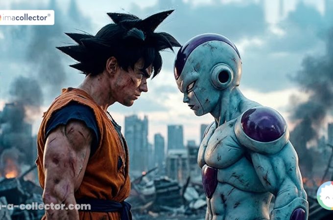 Illustration générée par intelligence artificielle montrant Son Goku affrontant Freezer dans un style inspiré de Dragon Ball, utilisée pour illustrer un article sur les fans, l’IA et le droit d’auteur.
