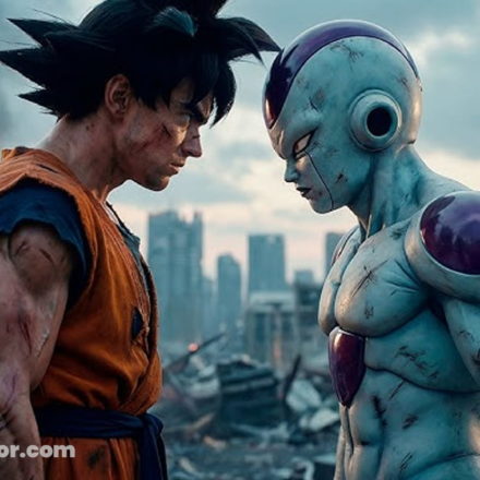 Fans, AI and copyright: why not everything is allowed AI-generated illustration showing Son Goku confronting Frieza in a style inspired by Dragon Ball, used to illustrate an article addressing fans, AI, and copyright issues.