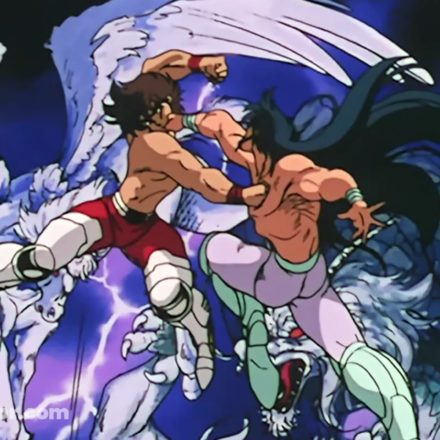 Combat entre Seiya et Shiryu au début de Saint Seiya, scène fondatrice marquant l’affrontement et la naissance des mythes de la série.