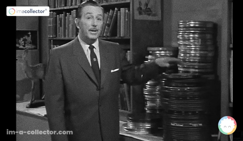 Image issue de la vidéo de Nicolas Delage montrant Walt Disney devant des bobines de films, dans une séquence qui accorde une large place à Disney dans un sujet censé parler des dessins originaux d’anime
