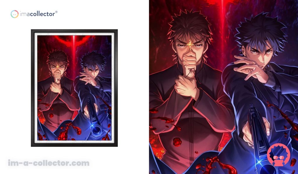 衛宮切嗣と言峰綺礼の、静かで緊張感のある対峙を描いた Fate/Zero 周年記念イラスト。