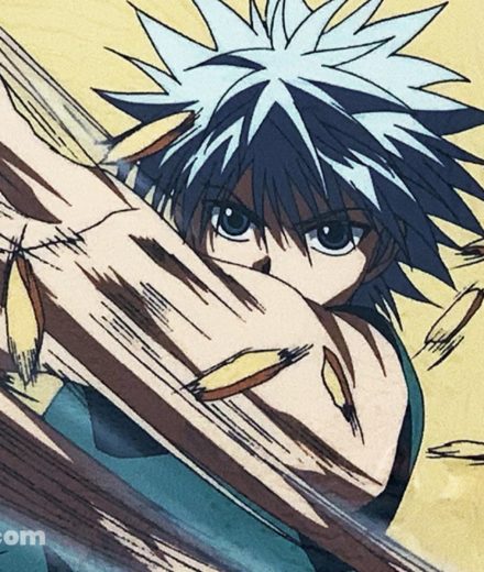 Rilezu officiel de Kirua Zoldick en pleine attaque, issu de l’anime Hunter × Hunter de 1999.