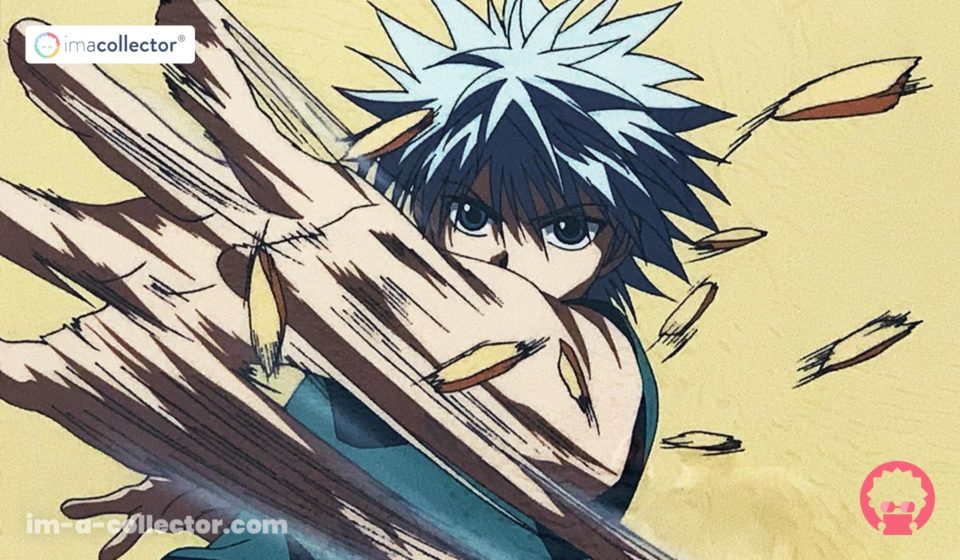 Rilezu officiel de Kirua Zoldick en pleine attaque, issu de l’anime Hunter × Hunter de 1999.