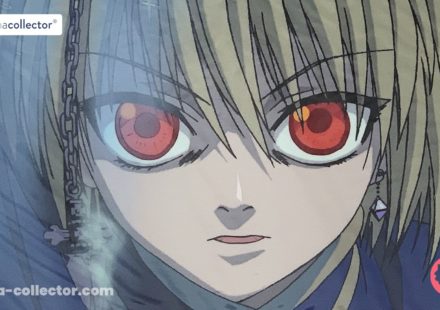 Rilezu officiel de Kurapika au regard déterminé, avec chaîne visible au premier plan, issu de l’anime Hunter × Hunter de 1999.