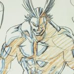 Reproduction de genga d’All Might torse nu, souriant, issue du DVD vol. 1 édition limitée de My Hero Academia