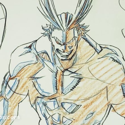 Reproduction de genga d’All Might torse nu, souriant, issue du DVD vol. 1 édition limitée de My Hero Academia