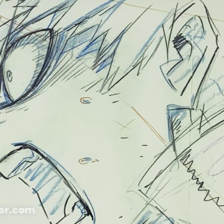 Reproduction de genga de Katsuki Bakugo de profil, issue du DVD vol. 1 édition limitée de My Hero Academia