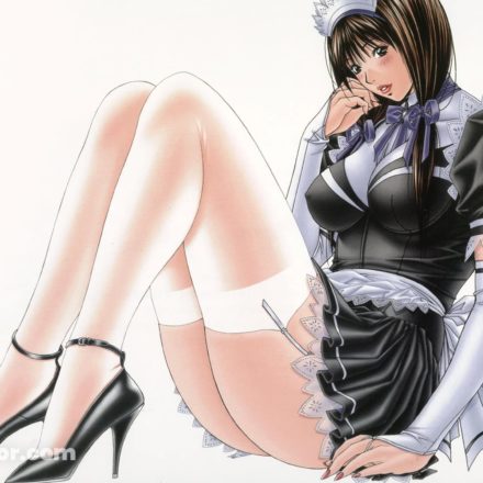 Visuel de Nana Morimura en talons aiguille, bas et costume de maid, dans une pose suggestive propre à G-Taste.