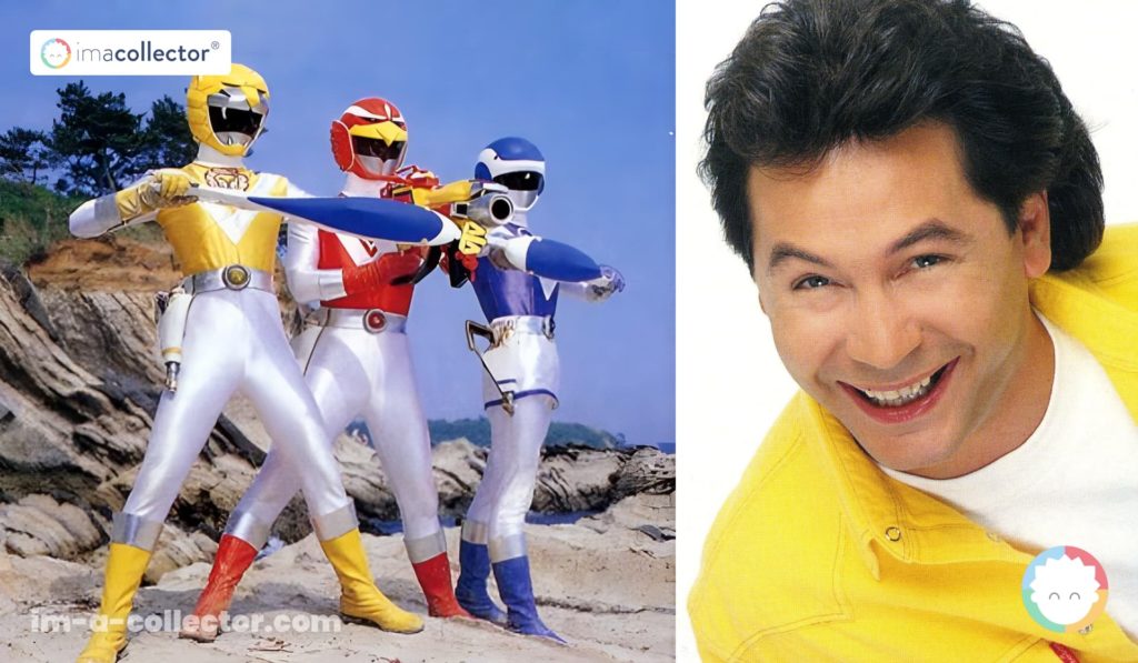 Visuel réunissant le trio principal de Liveman et une photo de Bernard Minet liée au générique français nommé « Bioman 3 ».