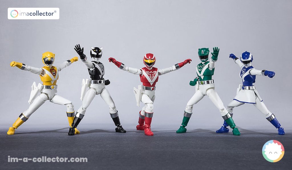 Les cinq figurines du Shodo Super Choujuu Sentai Liveman Action Figurine Set de Premium Bandai réunies sur un même visuel.
