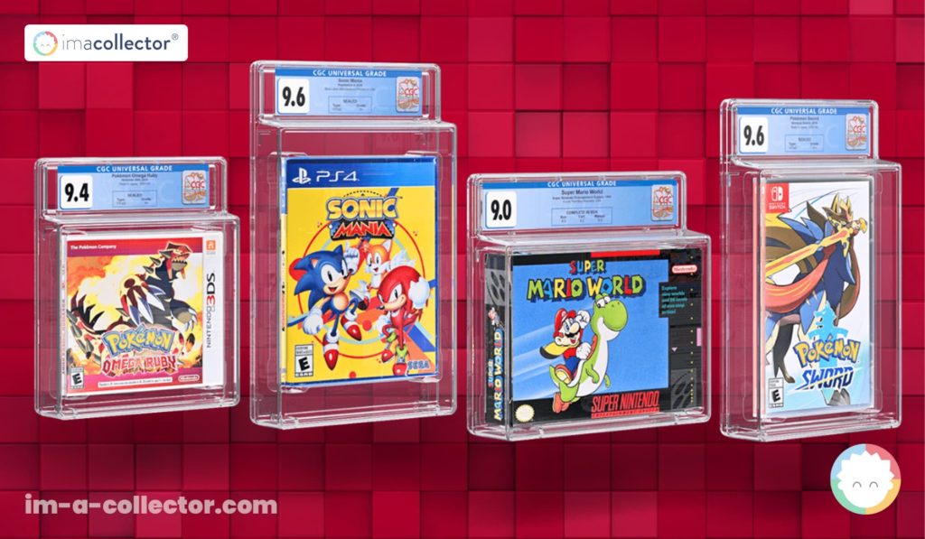 CGC-graded video games in plastic cases, from Nintendo 3DS, PS4, Super Nintendo and Nintendo Switch consoles.