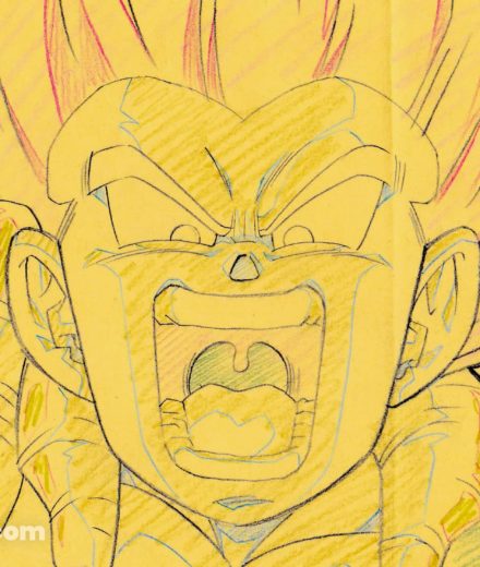 Gotenks bouche ouverte, bras levé, sur une feuille de correction issue de Dragon Ball Z : Fusion Reborn