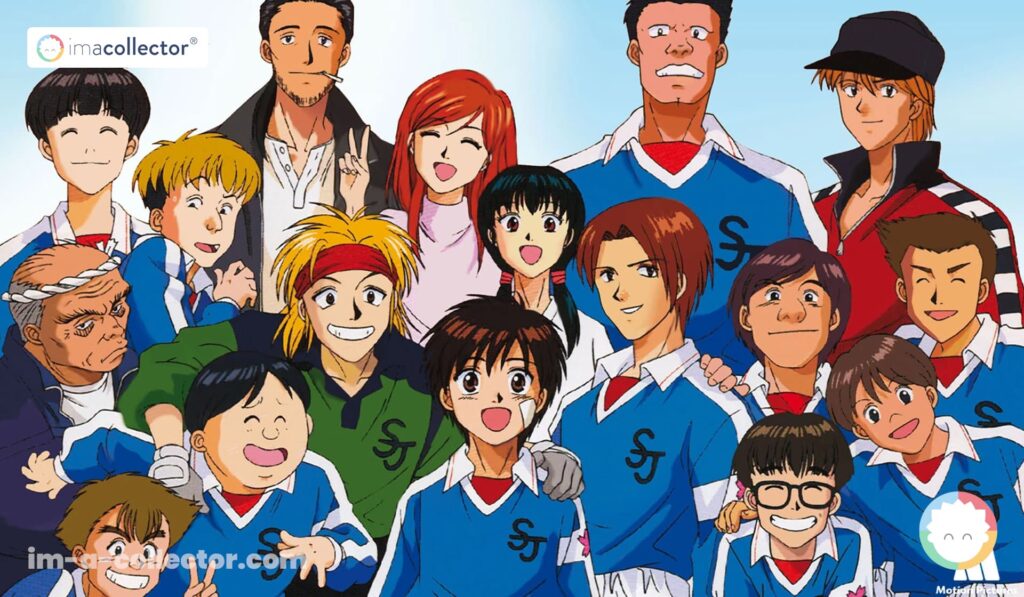 Shō Kazamatsuri et plusieurs joueurs de football de Whistle! réunis dans un visuel promotionnel de l’anime.