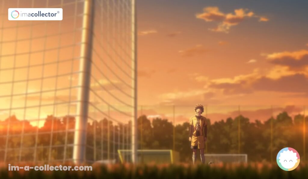 Ashito Aoi, seul sur le terrain d’entraînement, regarde le ciel dans une scène contemplative de l’anime Ao Ashi.