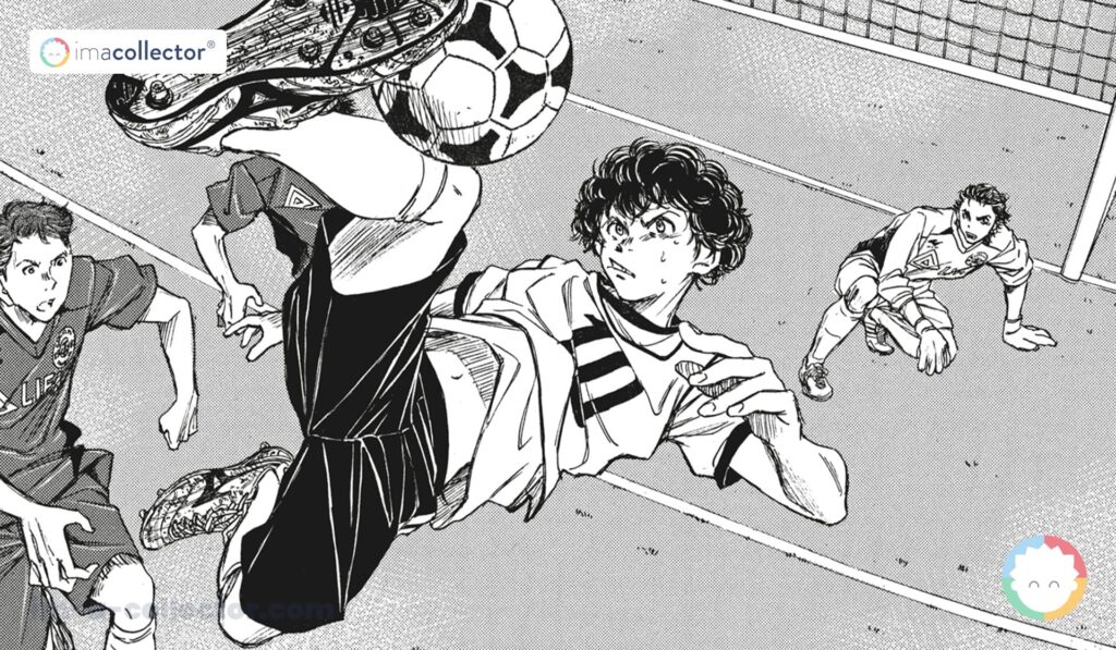 Ashito Aoi réalisant une retournée acrobatique dans un visuel issu du manga Ao Ashi.