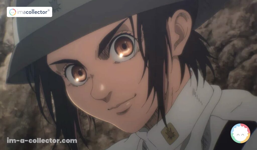Gaby Braun en uniforme militaire de Mahr dans Attack on Titan: The Final Season, alors qu’elle est candidate au Titan Cuirassé.