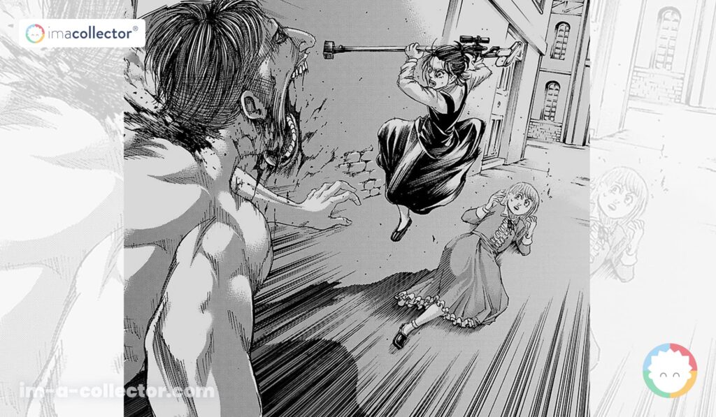 Gaby Braun sauve Kaya d’un Titan dans le chapitre 124 d’Attack on Titan, après avoir longtemps considéré les habitants de Paradis comme ses ennemis.