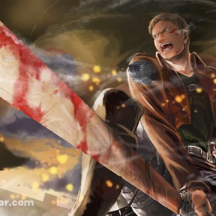Reiner Braun dans Attack on Titan sur une illustration de Takuma Ebisu, utilisée pour l’article consacré à son identité d’Eldien.