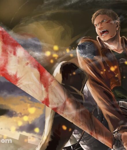 Reiner Braun dans Attack on Titan sur une illustration de Takuma Ebisu, utilisée pour l’article consacré à son identité d’Eldien.