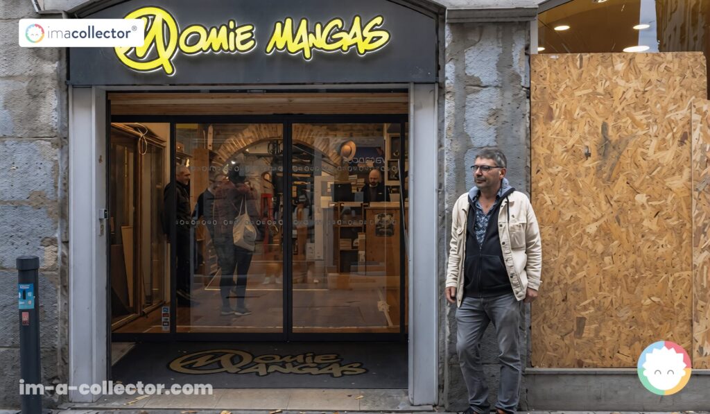 Patrick Corbet, propriétaire de la librairie Momie Mangas, devant son commerce pillé et saccagé le samedi 17 octobre.